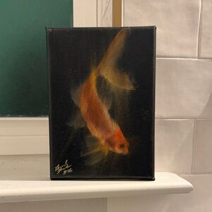 Original oil painting of Orange goldfish. Fish art, gold fish, oil painting,